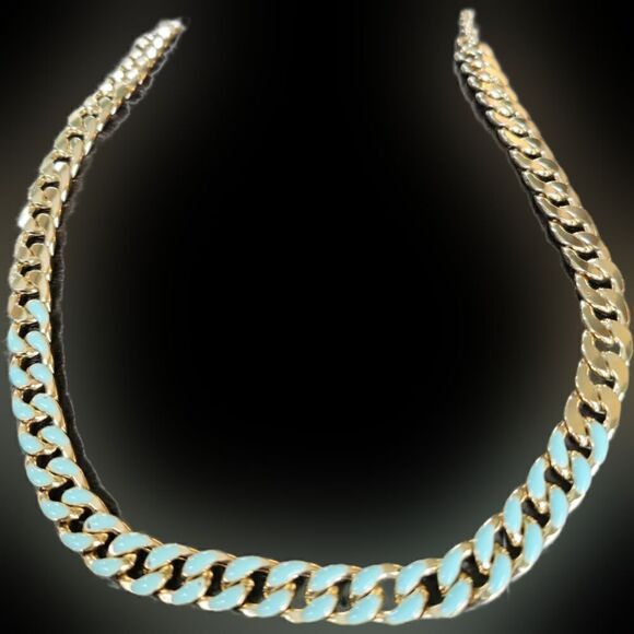 Reversible Touch of Blue Gold-tone Curb Chain Necklace - Picture 5 of 15